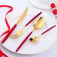  Red & Gold Stainless Steel Gold Cutlery Set - 24 Pcs | Kitchenware Cutlery Set